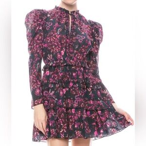 Ulla Johnson PRISSA L/S FLORAL Ruffle Puff Shoulder MINI DRESS MIDNIGHT Sz 4 VGC